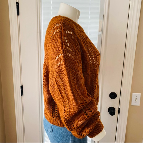 $10 SALE!! Jolie & Joy Burnt Orange Crochet Crop Sweater - Picture 6 of 9